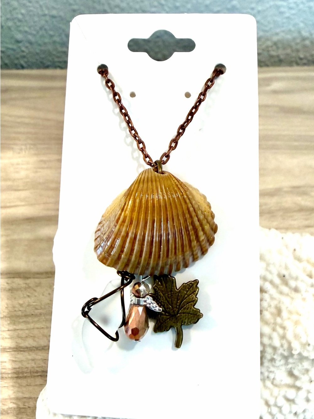 80. Fall Vibes!🍂🍁🍃 Shell Pendant Charm Necklace with leaf and angel